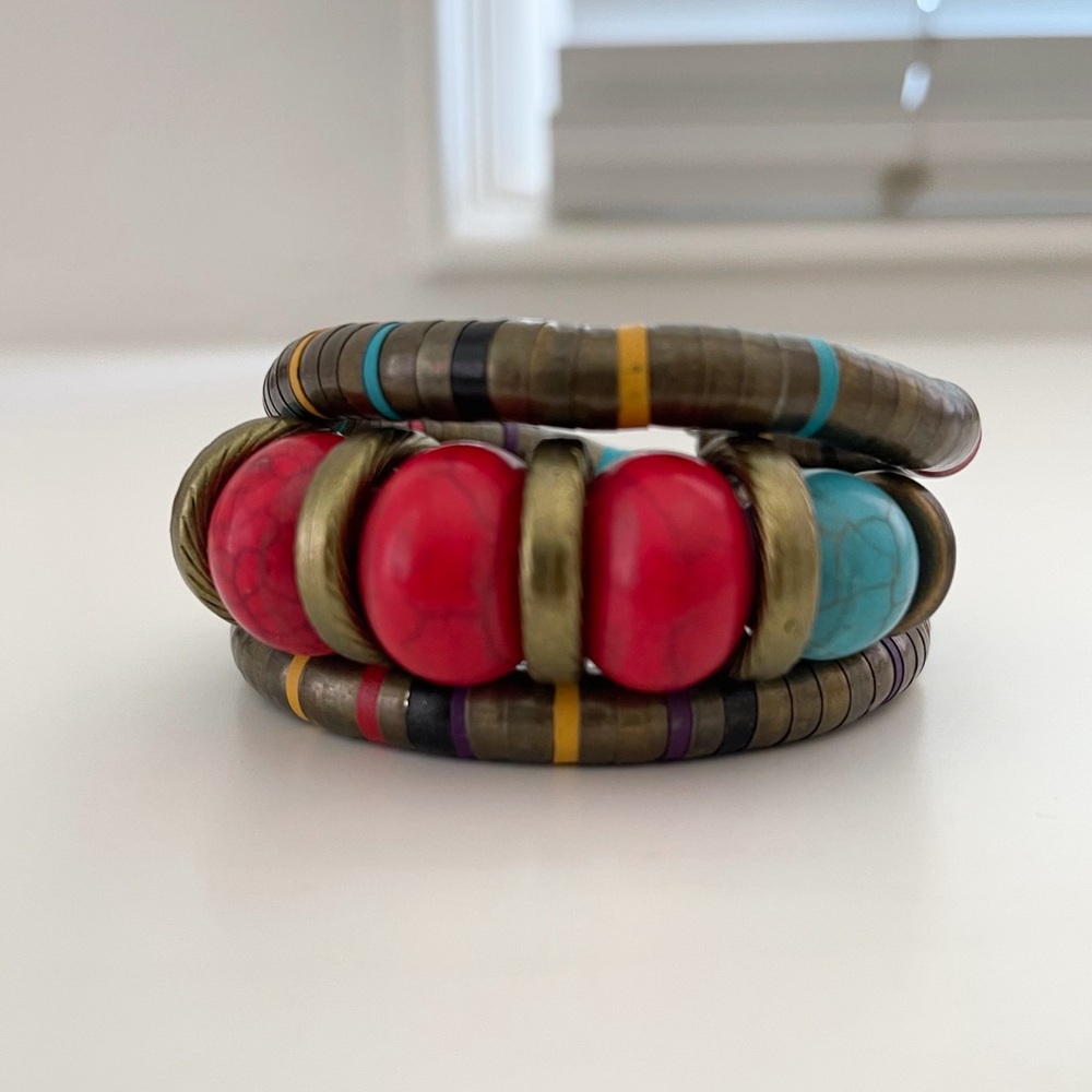 Colorful Beaded Bracelet triple strand coil band expandable